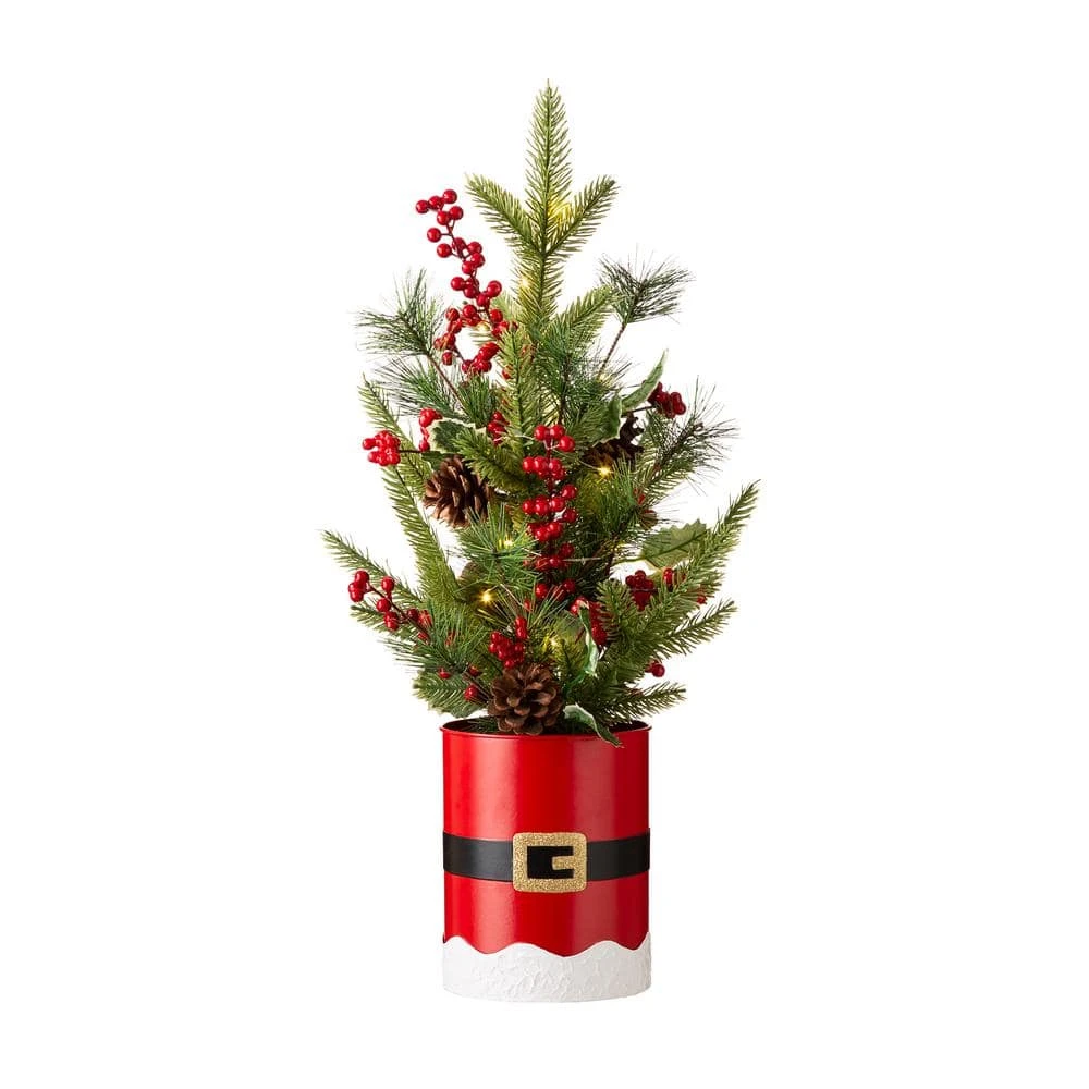 22 In. H Lighted Santa Belt Potted Table Tree 1 22 In. H Lighted Santa Belt Potted Table Tree