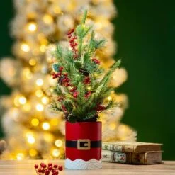 22 In. H Lighted Santa Belt Potted Table Tree 9 22 In. H Lighted Santa Belt Potted Table Tree -Northlight Shop glitzhome christmas figurines 2009800016 c3 1000