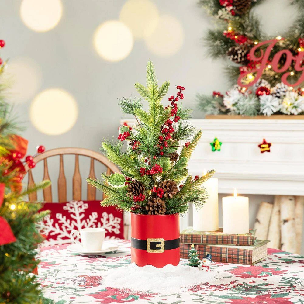 22 In. H Lighted Santa Belt Potted Table Tree 2 22 In. H Lighted Santa Belt Potted Table Tree - Image 2