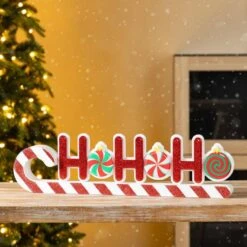 5 In. H Christmas Wooden Epoxy HOHOHO Candy Cane Table Decor -Northlight Shop glitzhome christmas figurines 2009900066 31 1000