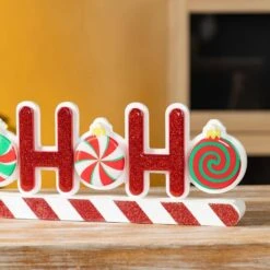 5 In. H Christmas Wooden Epoxy HOHOHO Candy Cane Table Decor -Northlight Shop glitzhome christmas figurines 2009900066 44 1000