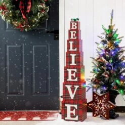 42.13 In. H Wooden Double-Sided BELIEVE Porch Decor