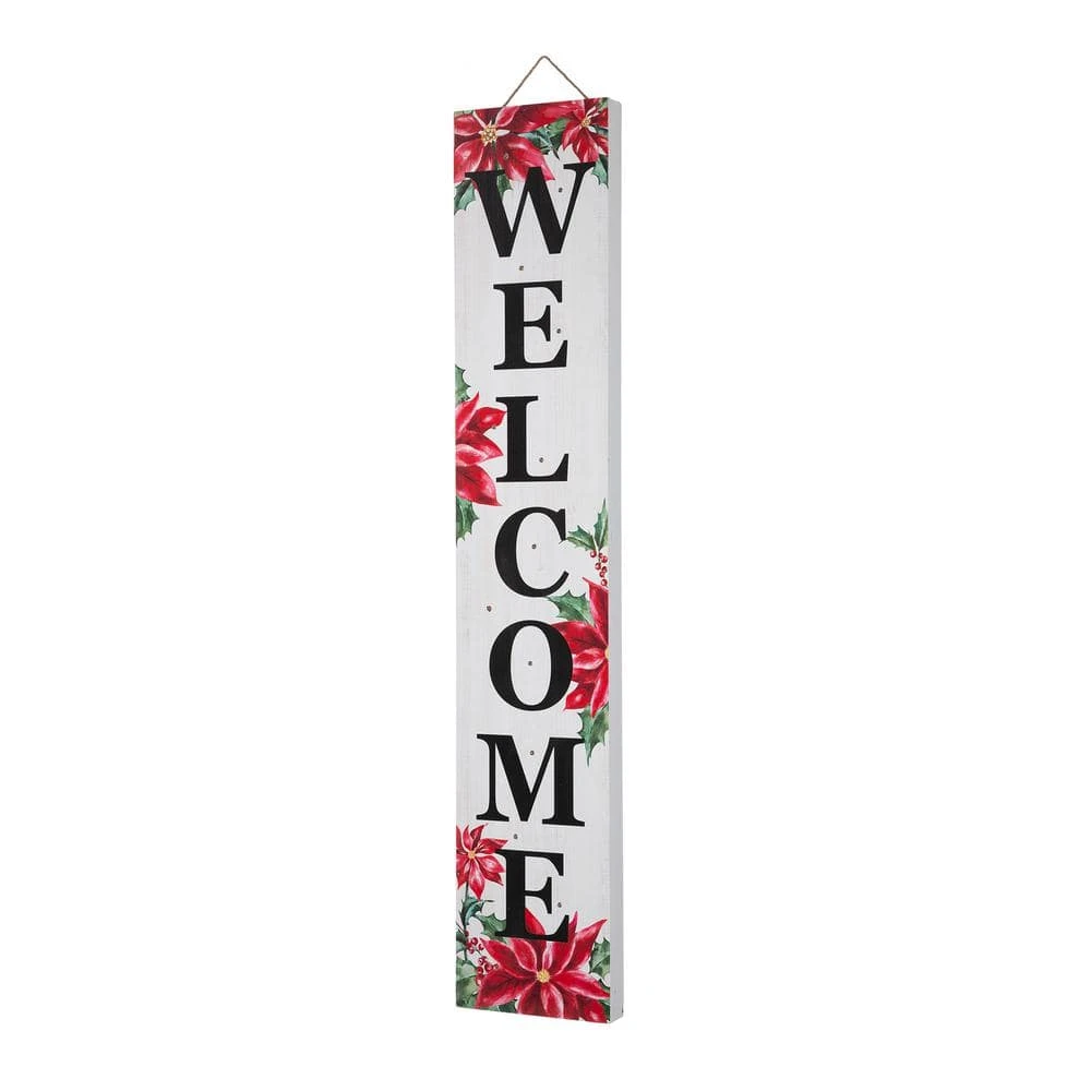 42 In. H Lighted Wooden Poinsettia WELCOME Porch Sign 6 42 In. H Lighted Wooden Poinsettia WELCOME Porch Sign - Image 6