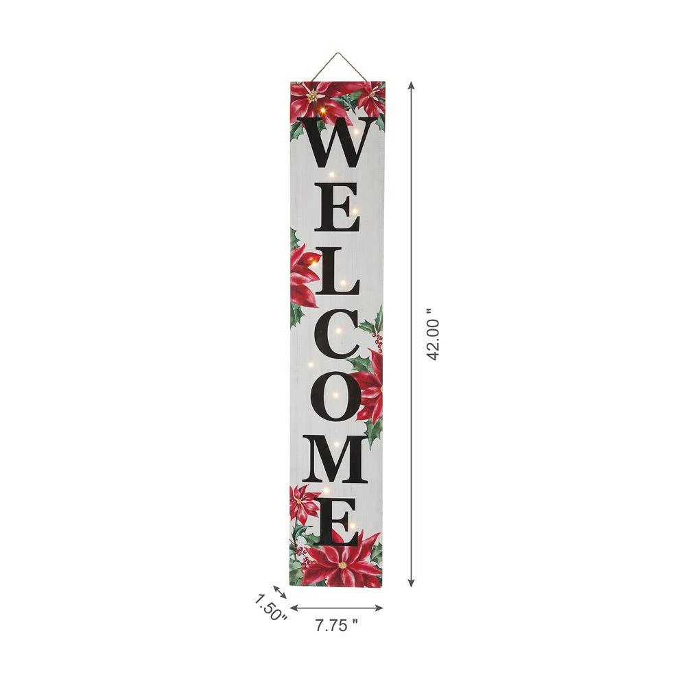 42 In. H Lighted Wooden Poinsettia WELCOME Porch Sign 5 42 In. H Lighted Wooden Poinsettia WELCOME Porch Sign - Image 5