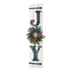 36 In. H Wood Plaid "JOY" Porch Decor W/Wreath -Northlight Shop glitzhome christmas figurines 2010100059 44 1000