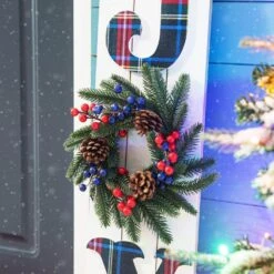 36 In. H Wood Plaid "JOY" Porch Decor W/Wreath -Northlight Shop glitzhome christmas figurines 2010100059 4f 1000