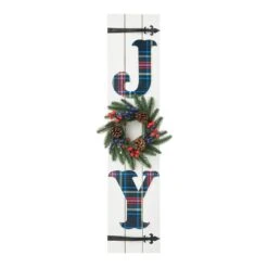 36 In. H Wood Plaid "JOY" Porch Decor W/Wreath