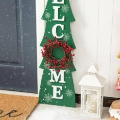 42 In. H Christmas Wooden WelcomeChristmas Tree Porch Sign -Northlight Shop glitzhome christmas figurines 2010100064 44 1000
