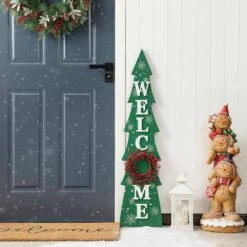42 In. H Christmas Wooden WelcomeChristmas Tree Porch Sign -Northlight Shop glitzhome christmas figurines 2010100064 77 1000