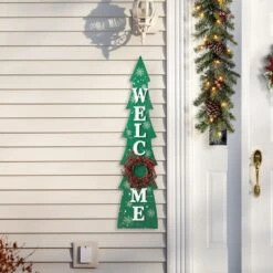 42 In. H Christmas Wooden WelcomeChristmas Tree Porch Sign -Northlight Shop glitzhome christmas figurines 2010100064 e1 1000