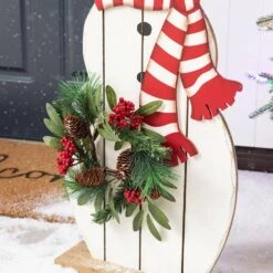 36 In. H Christmas Wooden/Metal Snowman Porch Decor With Floral Wreath (KD) -Northlight Shop glitzhome christmas figurines 2010100074 1f 1000