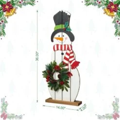 36 In. H Christmas Wooden/Metal Snowman Porch Decor With Floral Wreath (KD) -Northlight Shop glitzhome christmas figurines 2010100074 c3 1000