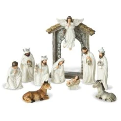 8 In. H Ivory Resin Nativity Figurine Christmas Set (11-Pieces)