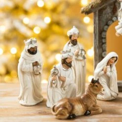 8 In. H Ivory Resin Nativity Figurine Christmas Set (11-Pieces) -Northlight Shop glitzhome christmas figurines 2030700007 66 1000