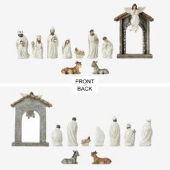 8 In. H Ivory Resin Nativity Figurine Christmas Set (11-Pieces) -Northlight Shop glitzhome christmas figurines 2030700007 c3 1000