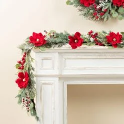 6ft. Red Mangnolia And Berry Unlit Artificial Christmas Garland 11 6ft. Red Mangnolia And Berry Unlit Artificial Christmas Garland -Northlight Shop glitzhome christmas garland 2010500023 1f 1000