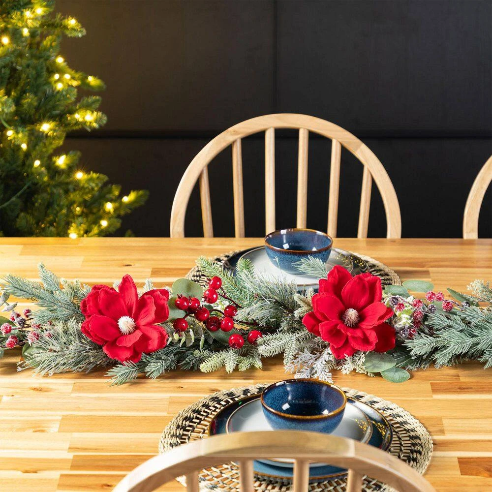 6ft. Red Mangnolia And Berry Unlit Artificial Christmas Garland 6 6ft. Red Mangnolia And Berry Unlit Artificial Christmas Garland - Image 6