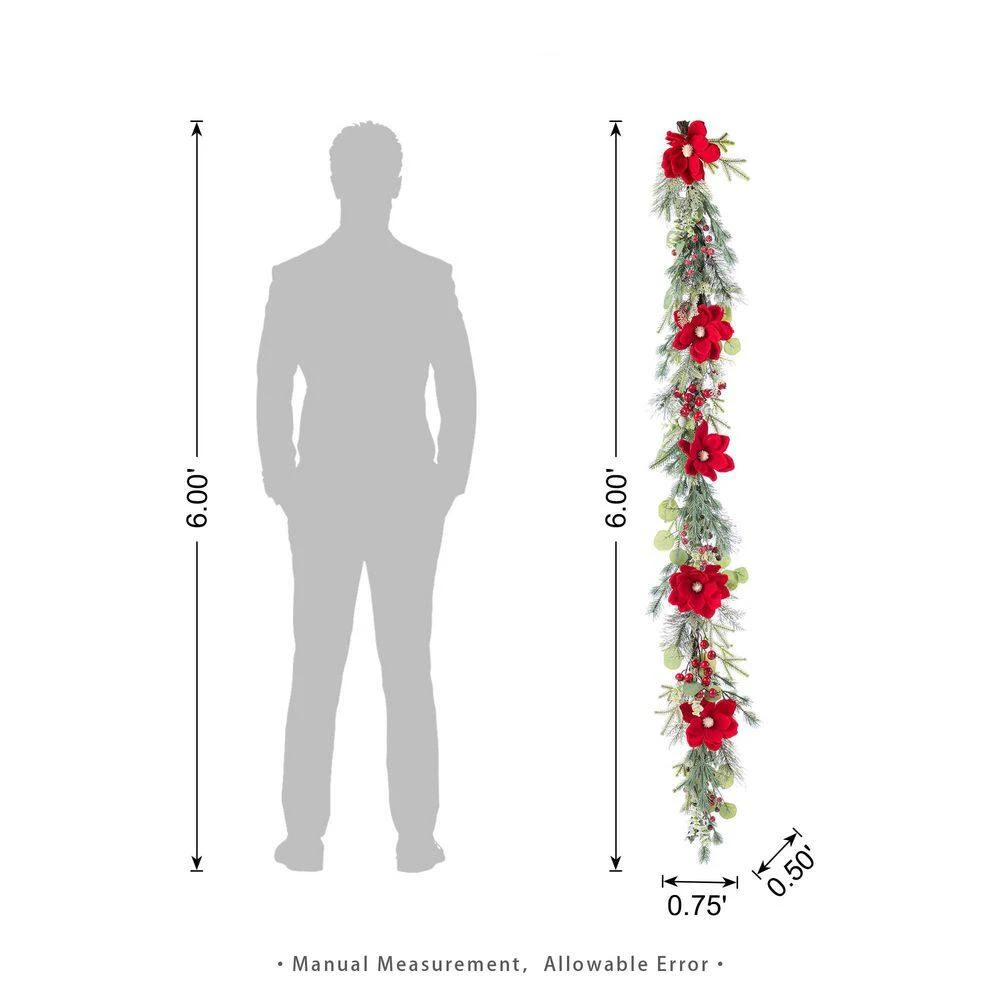 6ft. Red Mangnolia And Berry Unlit Artificial Christmas Garland 3 6ft. Red Mangnolia And Berry Unlit Artificial Christmas Garland - Image 3
