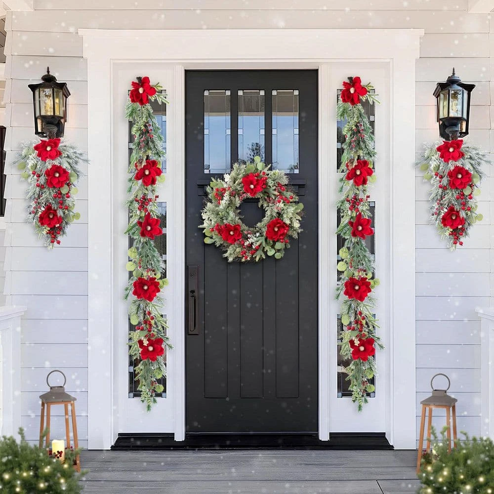 6ft. Red Mangnolia And Berry Unlit Artificial Christmas Garland 2 6ft. Red Mangnolia And Berry Unlit Artificial Christmas Garland - Image 2