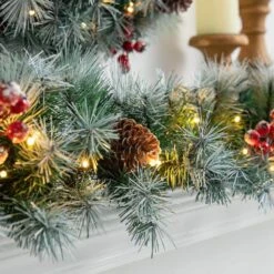 2-Pack 9 Ft. Pre-Lit Greenery Pine Cones AndRed Berries Artificial Christmas Garland, With 50 White Lights With Timer -Northlight Shop glitzhome christmas garland 2016000024 44 1000