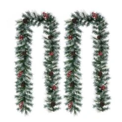 2-Pack 9 Ft. Pre-Lit Greenery Pine Cones AndRed Berries Artificial Christmas Garland, With 50 White Lights With Timer -Northlight Shop glitzhome christmas garland 2016000024 c3 1000