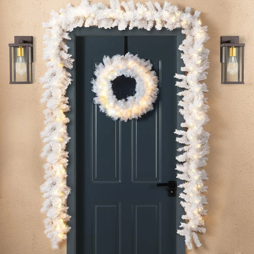 9 Ft. Pre-Lit White Pine Artificial Christmas Garland, With 50 Warm White LED Lights And Timer 9 9 Ft. Pre-Lit White Pine Artificial Christmas Garland, With 50 Warm White LED Lights And Timer - Image 9