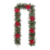 9 Ft. L Pre-Lit Greenery Pine Poinsettia And Red Berries Christmas Garland, With 70 Warm White Lights And Timer -Northlight Shop glitzhome christmas garland 2016000027 64 1000