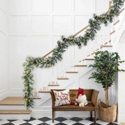 6 Ft. Pre-Lit Frosted Greenery Pinecones Christmas Garland, With 35 C3 Clear LED Lights And Timer (Set Of 4) 17 6 Ft. Pre-Lit Frosted Greenery Pinecones Christmas Garland, With 35 C3 Clear LED Lights And Timer (Set Of 4) -Northlight Shop glitzhome christmas garland 2016000081 31 1000