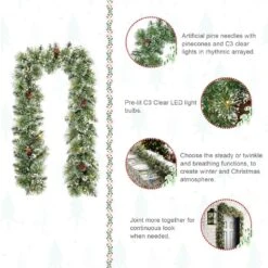 6 Ft. Pre-Lit Frosted Greenery Pinecones Christmas Garland, With 35 C3 Clear LED Lights And Timer (Set Of 4) 12 6 Ft. Pre-Lit Frosted Greenery Pinecones Christmas Garland, With 35 C3 Clear LED Lights And Timer (Set Of 4) -Northlight Shop glitzhome christmas garland 2016000081 4f 1000
