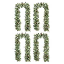 6 Ft. Pre-Lit Frosted Greenery Pinecones Christmas Garland, With 35 C3 Clear LED Lights And Timer (Set Of 4)