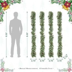6 Ft. Pre-Lit Frosted Greenery Pinecones Christmas Garland, With 35 C3 Clear LED Lights And Timer (Set Of 4) 11 6 Ft. Pre-Lit Frosted Greenery Pinecones Christmas Garland, With 35 C3 Clear LED Lights And Timer (Set Of 4) -Northlight Shop glitzhome christmas garland 2016000081 c3 1000