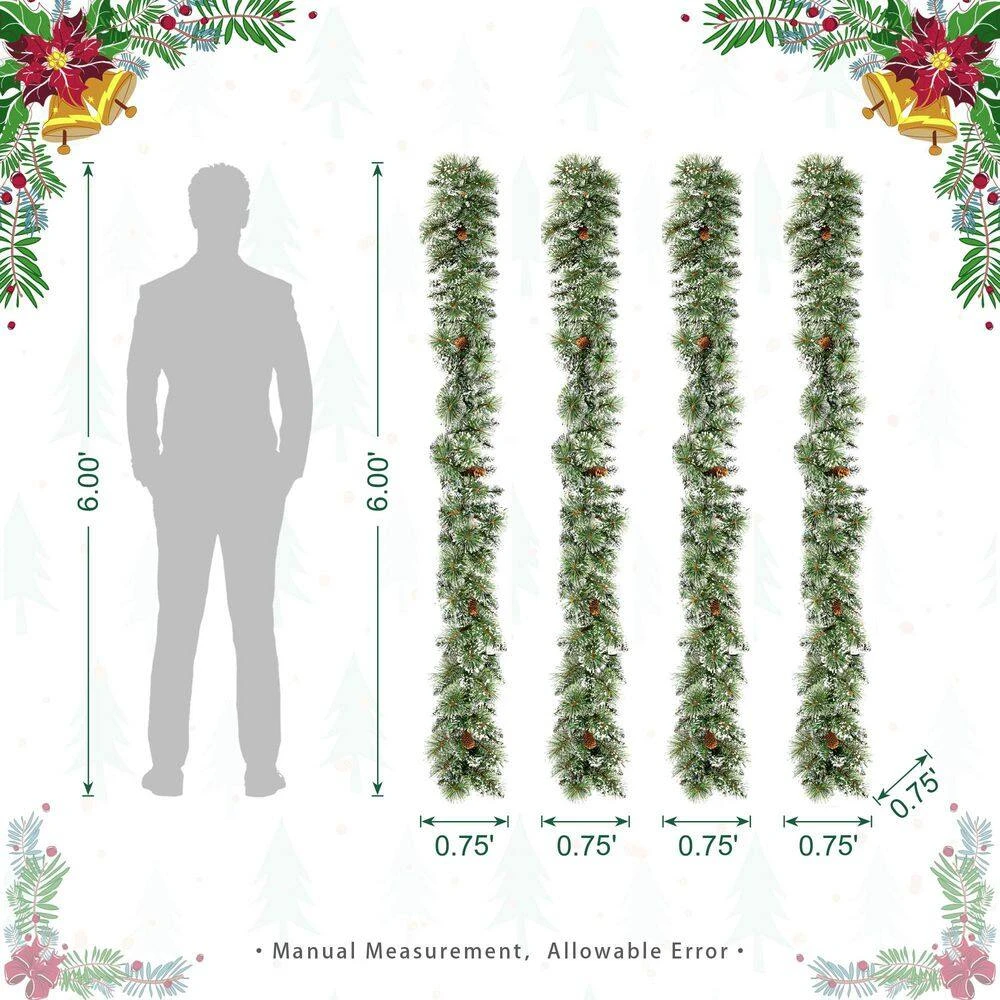 6 Ft. Pre-Lit Frosted Greenery Pinecones Christmas Garland, With 35 C3 Clear LED Lights And Timer (Set Of 4) 3 6 Ft. Pre-Lit Frosted Greenery Pinecones Christmas Garland, With 35 C3 Clear LED Lights And Timer (Set Of 4) - Image 3