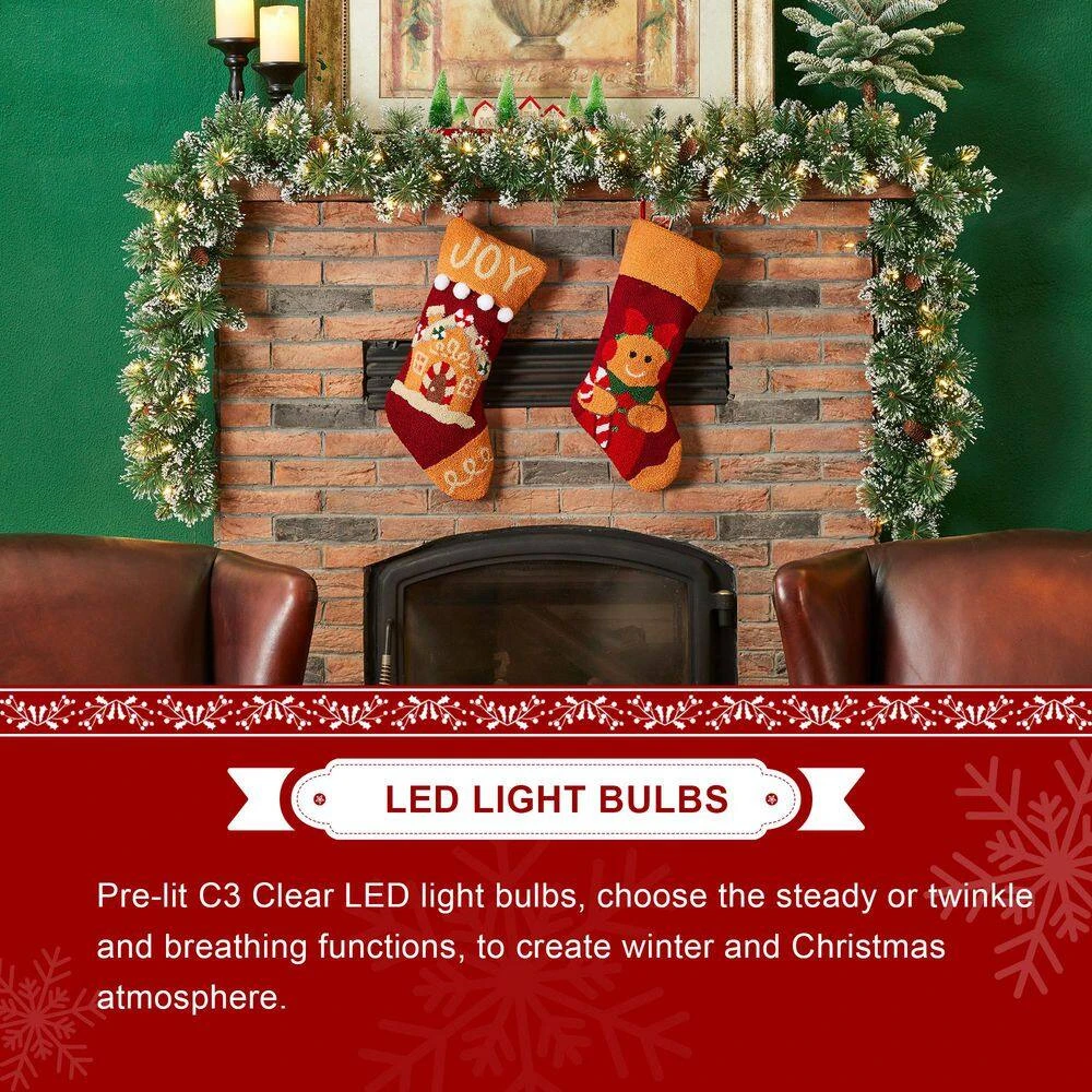 6 Ft. Pre-Lit Frosted Greenery Pinecones Christmas Garland, With 35 C3 Clear LED Lights And Timer (Set Of 4) 7 6 Ft. Pre-Lit Frosted Greenery Pinecones Christmas Garland, With 35 C3 Clear LED Lights And Timer (Set Of 4) - Image 7