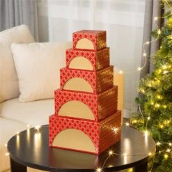 4.88 In. Nesting Box Tower Red (Set Of 5) -Northlight Shop glitzhome christmas gift boxes 1504004192 31 1000