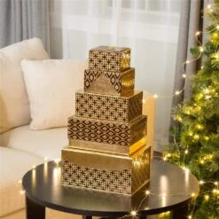 4.88 In. Metallic Gold Exterior Gift Box. (Set Of 5) -Northlight Shop glitzhome christmas gift boxes 1504004194 31 1000