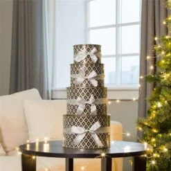 5.59 In. Round Gift Box (Set Of 4) -Northlight Shop glitzhome christmas gift boxes 1504004202 31 1000