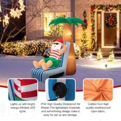 6 Ft. H 2 Ft. Inflated Width Lighted Santa Under Coconut Tree Decor -Northlight Shop glitzhome christmas inflatables 2005200026 4f 1000