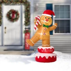 6 Ft. Lighted Inflatable Rotating Gingerbread Man Decor