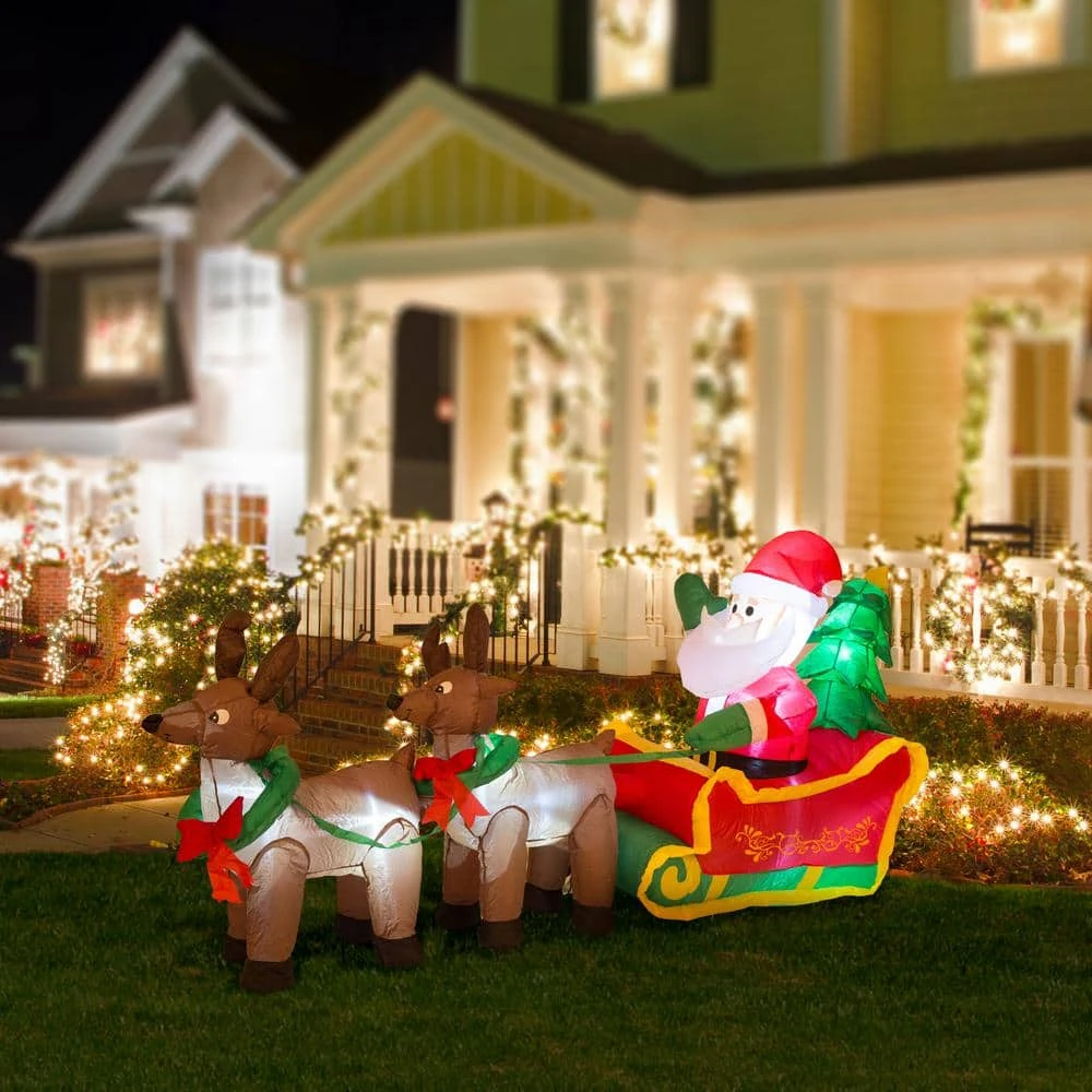 Lighted Inflatable Santa Sleigh Decor Inflated Height (2 Ft.) 2 Lighted Inflatable Santa Sleigh Decor Inflated Height (2 Ft.) - Image 2