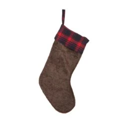 19 In. L Plush Stocking With Plaid Cuff