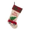 21 In. L Embroidered Linen Christmas Stocking - Red Truck -Northlight Shop glitzhome christmas stockings 1113203054 64 1000