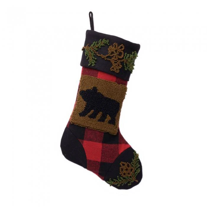 19 In. Acrylic Plaid Stocking With Rug Hooked Reindeer And Bear (Set Of 2) 2 19 In. Acrylic Plaid Stocking With Rug Hooked Reindeer And Bear (Set Of 2) - Image 2