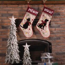 21 In. Polyester LED Embroidered Linen Dog And Cat Christmas Stocking (2-Pack) -Northlight Shop glitzhome christmas stockings 2004700022 31 1000