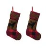 19 In. Plaid Polyester Stocking With Rug Hooked Reindeer (2-Pack)