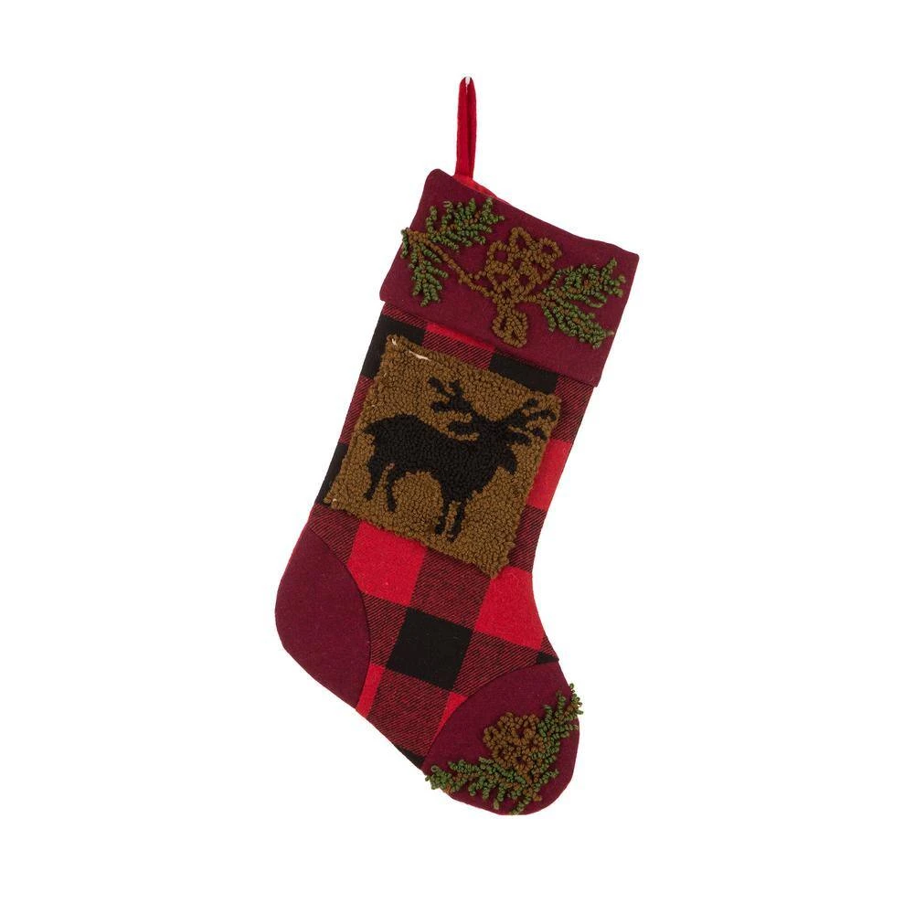 19 In. Plaid Polyester Stocking With Rug Hooked Reindeer (2-Pack) 2 19 In. Plaid Polyester Stocking With Rug Hooked Reindeer (2-Pack) - Image 2