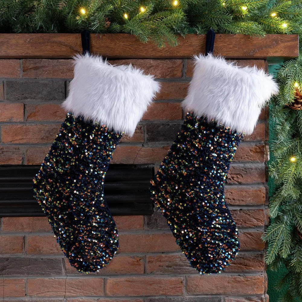 21 In. H Polyester Navy Blue Sequin Christmas Stocking (2-Pack) 5 21 In. H Polyester Navy Blue Sequin Christmas Stocking (2-Pack) - Image 5