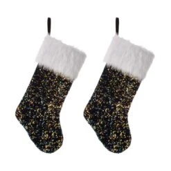 21 In. H Polyester Navy Blue Sequin Christmas Stocking (2-Pack)
