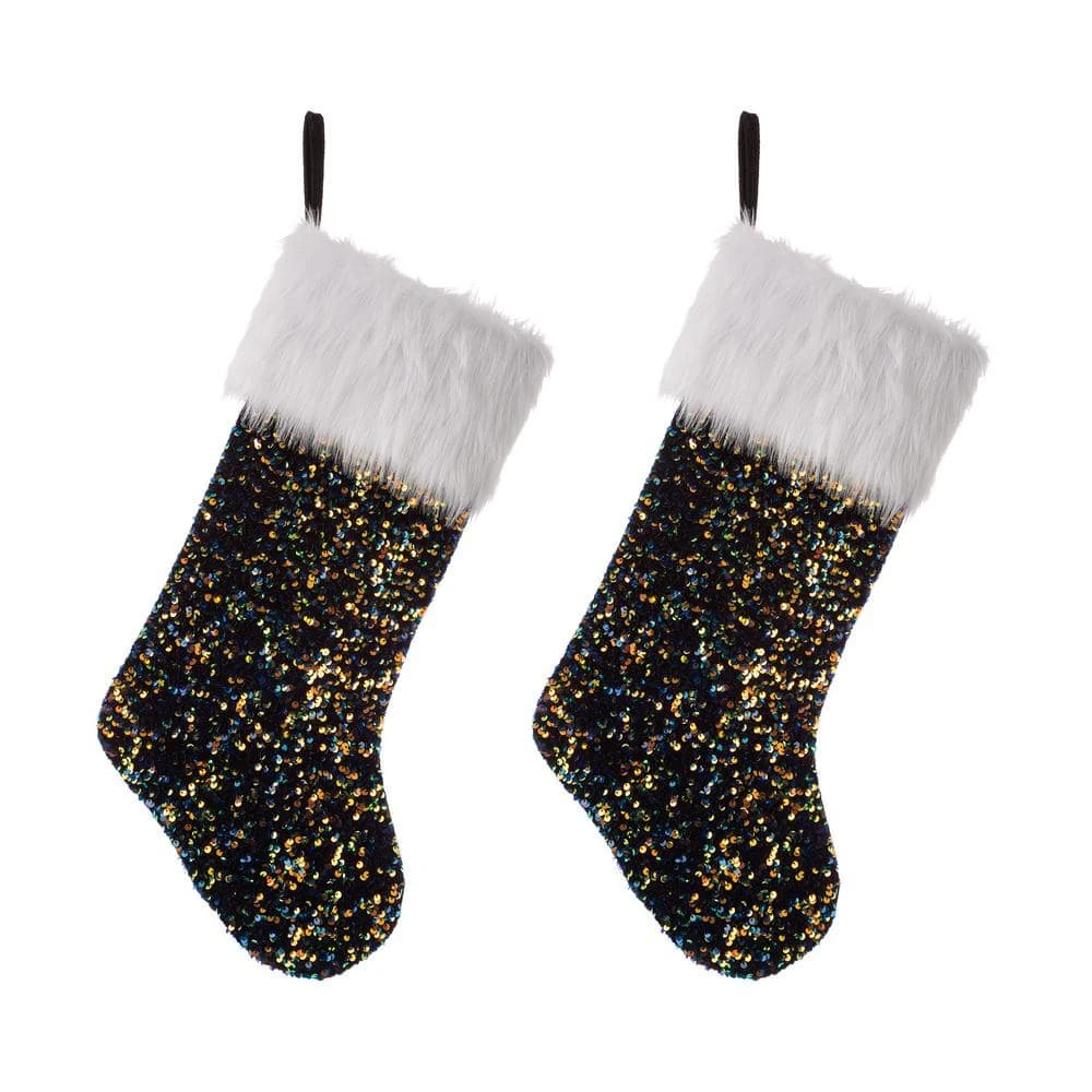 21 In. H Polyester Navy Blue Sequin Christmas Stocking (2-Pack) 1 21 In. H Polyester Navy Blue Sequin Christmas Stocking (2-Pack)