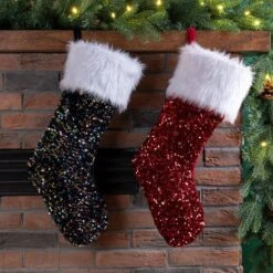 21 In. H Polyester Sequin Christmas Stocking (set Of 2) 11 21 In. H Polyester Sequin Christmas Stocking (set Of 2) -Northlight Shop glitzhome christmas stockings 2004700091 31 1000