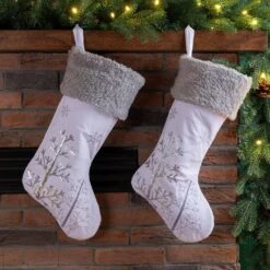 2-Pack 21 In. H White Fleece With Christmas Tree And Snowflake Stocking -Northlight Shop glitzhome christmas stockings 2004700114 4f 1000